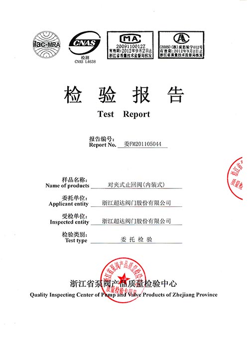 檢驗(yàn)報(bào)告-內(nèi)裝對夾式止回閥